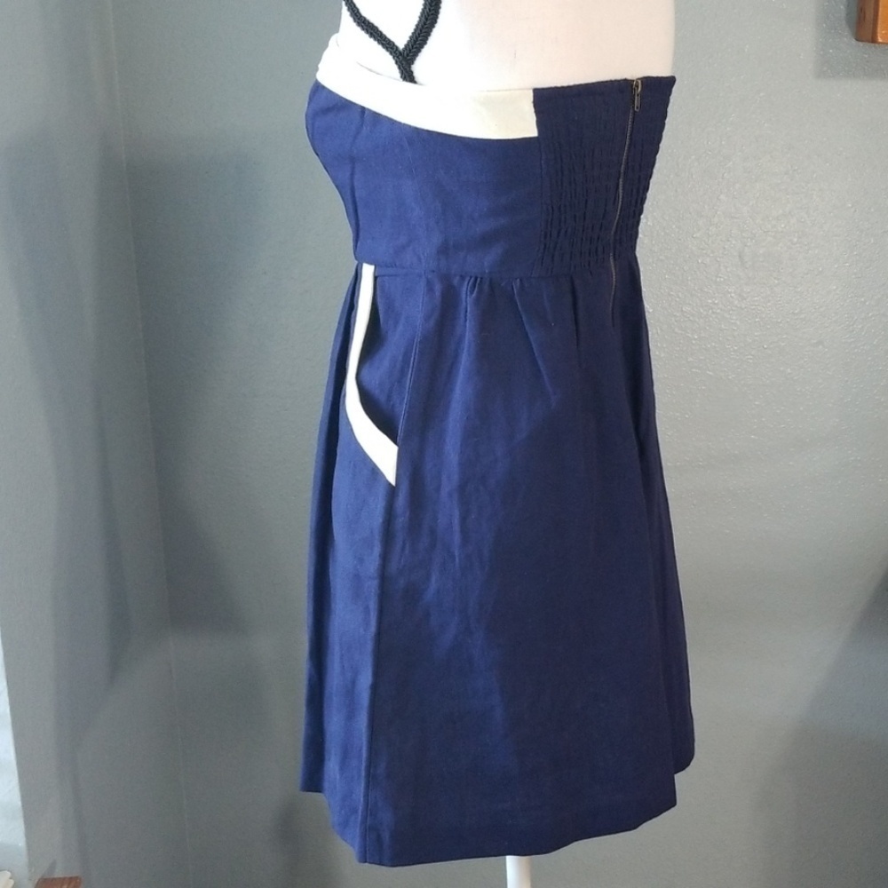 NWT Navy & White Strapless Sailor Pin Up Cotton Blend Mini Dress - Picture 4 of 8